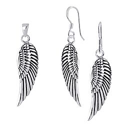 Wholesale 925 Sterling Silver Angel Feather Plain Jewelry Set