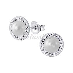Silver Crystal Half Ball Stud Earring with Pearl