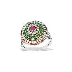 Wholesale Silver Round Fuchsia CZ Emerald Semi Precious Ring, Emerald Real Stone