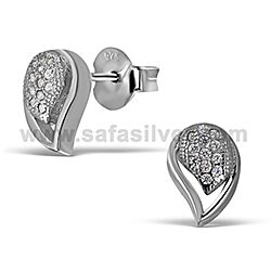 Wholesale Sterling Silver CZ Leaf Micro Pave Stud Earrings
