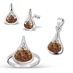 Wholesale 925 Sterling Silver Teardrop Shape Smoke Topaz Crystal Jewelry Set