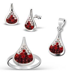 Wholesale 925 Sterling Silver Light Siam With Teardrop Design Crystal Jewelry Set