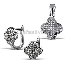 Wholesale 925 Sterling Silver Clover Designed CZ Micro Pave Jewelry Set