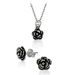 Wholesale 925 Sterling Silver Rose Design Plain Jewelry Set