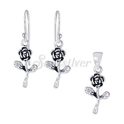 Wholesale 925 Sterling Silver Rose Flower Plain Jewelry Set