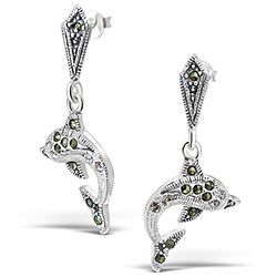 Wholesale 925 Silver Sterling Dolphin Marcasite Stud Earrings
