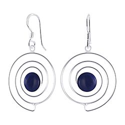 Wholesale 925 Sterling Silver Round Spiral Lapis Semi Precious Earrings