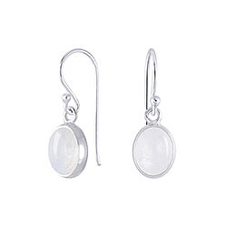 Wholesale 925 Sterling Silver Moonstone Oval Drop Semi Precious Earrings 