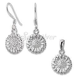 Wholesale 925 Sterling Silver Sun Flower Plain Jewelry Set