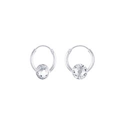 Wholesale 925 Sterling Silver Round Genuine Crystal Hoop Earrings 