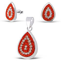 Wholesale 925 Sterling Silver Orange Teardrop Crystal Jewelry Set