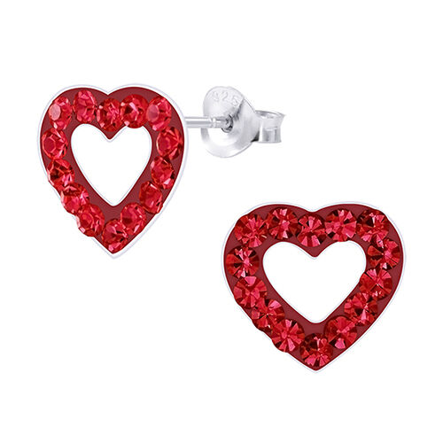 Wholesale Silver Crystal Red Heart 10mm Stud Earrings Safasilver