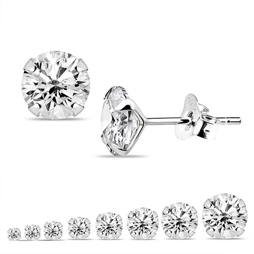 Sterling silver round cubic shop zirconia stud earrings