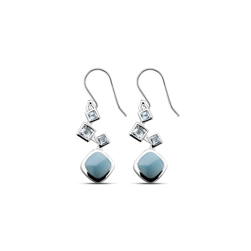 Wholesale Silver Square Crystal Aquamarine Semi Precious Earrings Safasilver