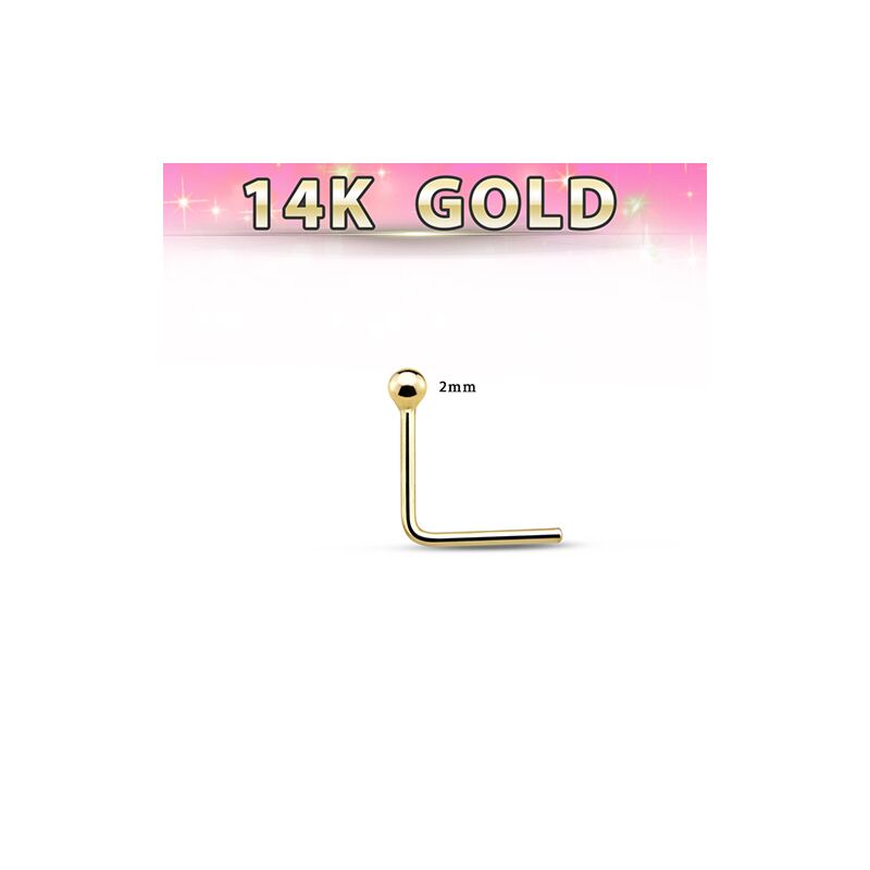 Wholesale 14K L Shape Gold 2mm Ball Nose Stud Safasilver