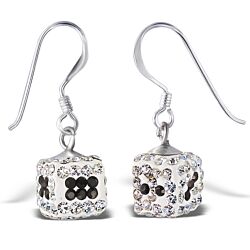 Wholesale 925 Sterling Silver Dice Dangle White And Black Crystal Earrings

