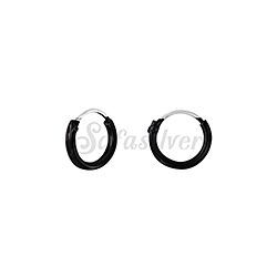 Wholesale 925 Sterling Silver 10mm Black Enamel Plain Hoop Earrings