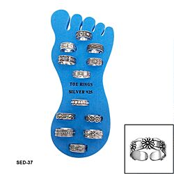 Wholesale 925 Sterling Silver Oxidized Toe Ring Pairs Display Stand

