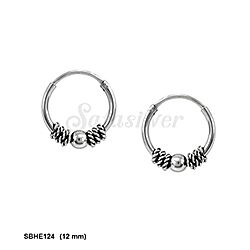 Wholesale 925 Sterling Silver Chained Beaded Bali Hoop Earrings