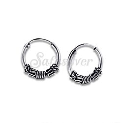 Wholesale 925 Sterling Silver 12mm Oxidized Bali Hoop Earrings