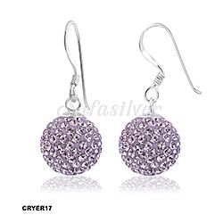 Wholesale 925 Sterling Silver 12mm Ball Hanging Violet Crystal Earrings