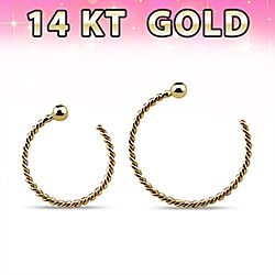 Wholesale 14K Gold Twisted Rope Nose Hoop