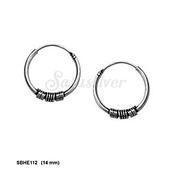 Wholesale 925 Sterling Silver Oxidized Winding  Bali Hoop Earrings