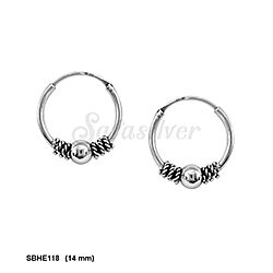 Wholesale 925 Sterling Silver Twisted Ball Bead Bali Hoop Earrings