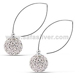Wholesale 925 Sterling Silver 14mm White Ball Crystal  Earrings
