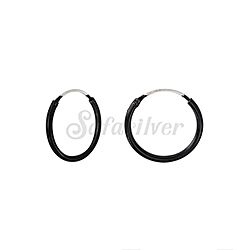 Wholesale 925 Sterling Silver 16mm Black Enamel Plain Hoop Earrings