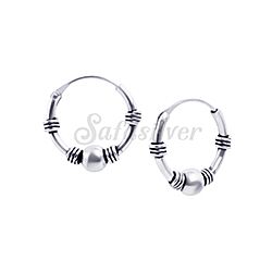 Wholesale 925 Sterling Silver Oxidized Bead Bali Hoop Earrings
