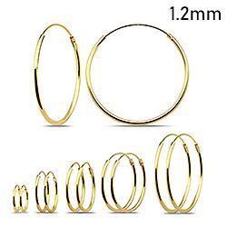 Wholesale 925 Sterling Silver Shiny Gold Plated Round Plain Hoop Earrings	