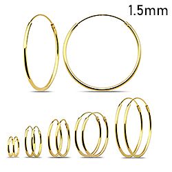 Wholesale 925 Sterling Silver 1.5mm Thick Gold Plated Plain Hoop Earrings