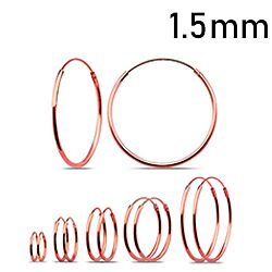 Wholesale 925 Sterling Silver 1.5mm Thick Rose Gold Plated Plain Hoop Earrings