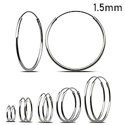Wholesale 925 Sterling Silver 1.5mm Thick Rhodium Plated Plain Hoop Earrings