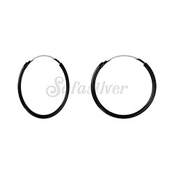 Wholesale 925 Sterling Silver 20mm Black Enamel Plain Hoop Earrings