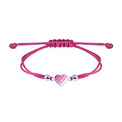 Heart Bracelet Pink Corded for Kids Colorful Silver
