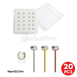2.5 MM Round AB Color Cubic Zirconia Stone Silver Nose Studs
