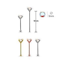 3MM Round AB Color Cubic Zirconia Stone Silver Nose Studs Wholesale