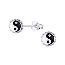 Wholesale 925 Silver New Yin Yang Oxidized Stud Earrings
