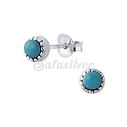 Wholesale Silver 5mm Round Turquoise Oxidized Stud Earrings