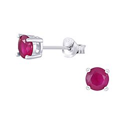Wholesale 925 Silver 5mm Round Rose Ruby Stone Stud Earrings