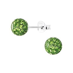 Wholesale 925  green crystal ball with epoxy stud earrings 