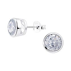 7mm Cubic zirconia round stud earrings silver clear bezel setting