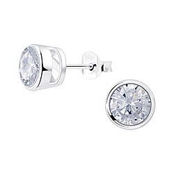 Wholesale 925 Sterling Silver 7mm clear bezel Rhodium Plated Cubic Zirconia Stud Earring