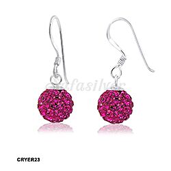 Wholesale 925 Sterling Silver 8mm Hanging Ball Fuchsia Crystal Earrings