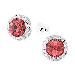 Wholesale 925 silver pink crystal ball stud earrings