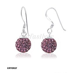 Wholesale 925 Sterling Silver  8mm Light Amethyst Ball Crystal Earrings