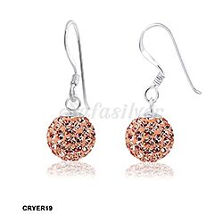 Wholesale 925 Sterling Silver 8mm Hanging Ball Light Peach Crystal Earrings