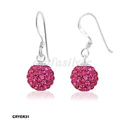 Wholesale 925 Sterling Silver 8mm Light Rose Ball Hook Crystal Earrings